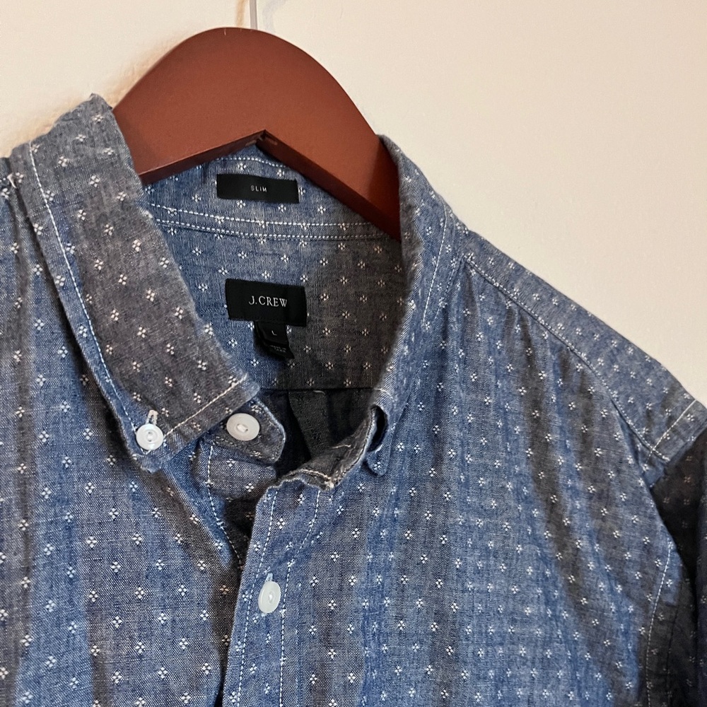 J. Crew men’s size large blue micro print button down western style